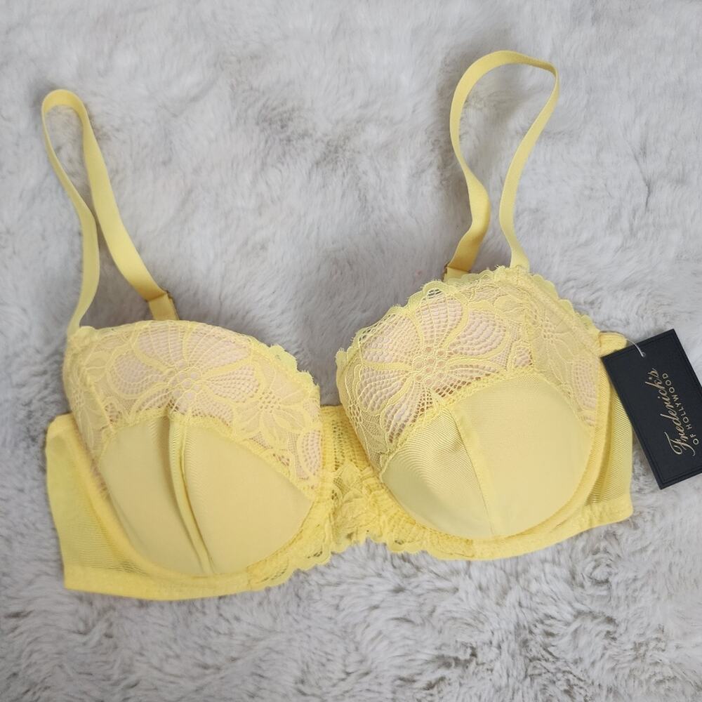 Fredericks of Hollywood NWT Yellow Karoline Lace Push Up Balconette Bra 34D